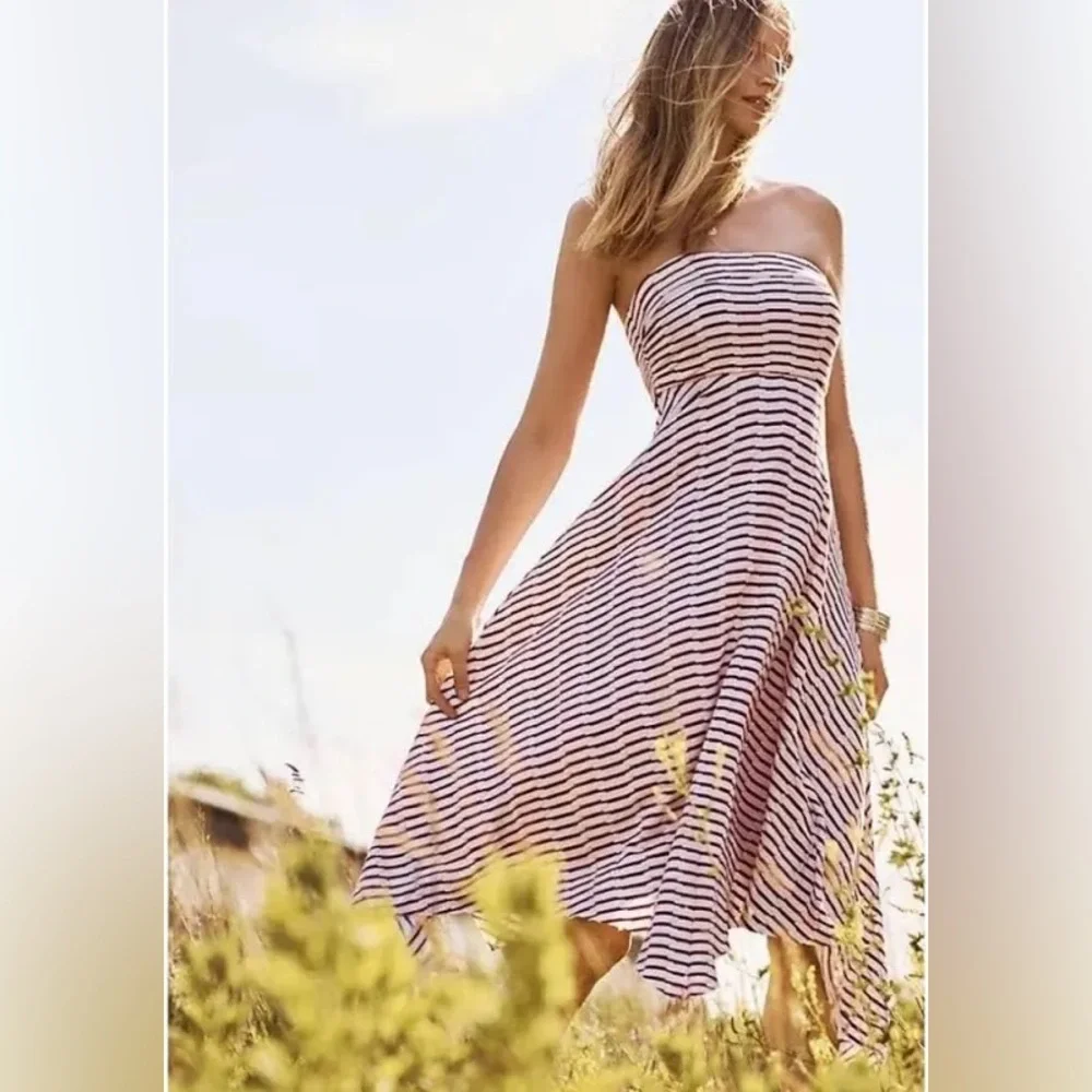 Anthropologie Maeve Caleta Striped Strapless handkerchief hem dress - Picture 1 of 9